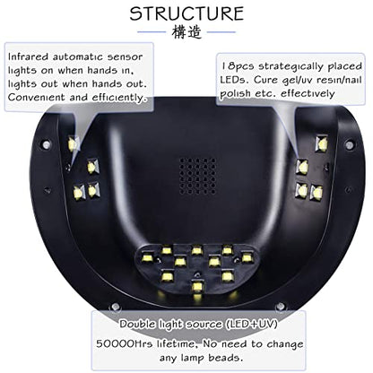 FUNSHOWCASE LED UV Lamp 54W Resin Curing Light, Jewelry Casting Kit, Gel Nail Polish, 3 Timer Setting, Auto Sensor, USB Powered