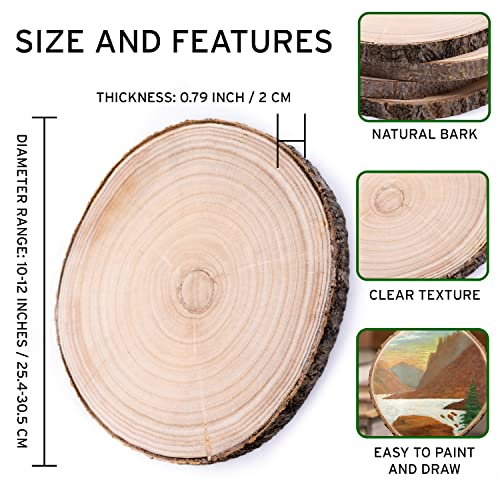 4 Pcs 10-12 inch Large Wood Slices for Centerpieces Unfinished Rustic Wood Slices for Wedding Wood Slabs for Table Centerpieces DIY Projects Wood