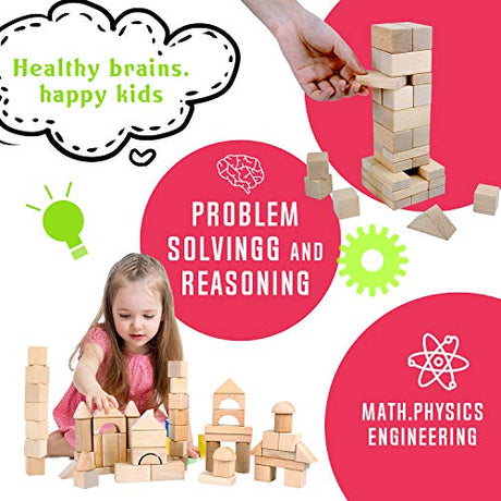 Wooden Building Blocks Set for Kids - Stacker Stacking Game Construction Toys Set Preschool Colorful Learning Educational Toys - Geometry Wooden Migargle