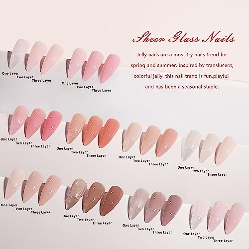 SHOYUM Jelly Pink Gel Nail Polish Set of 10 Colors Nude Gel Polish Kit UV LED Soak Off Nail Polish Gel Home DIY Manicure Nail Art Salon Varnish SHOYUM
