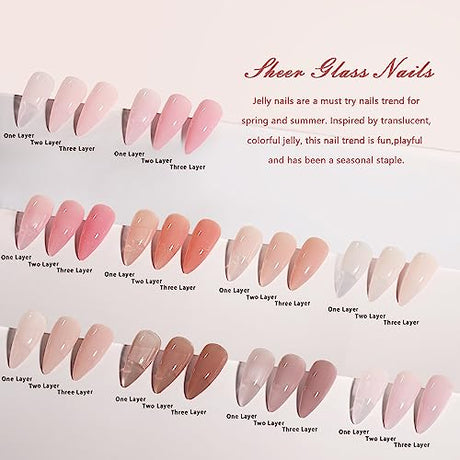 SHOYUM Jelly Pink Gel Nail Polish Set of 10 Colors Nude Gel Polish Kit UV LED Soak Off Nail Polish Gel Home DIY Manicure Nail Art Salon Varnish SHOYUM