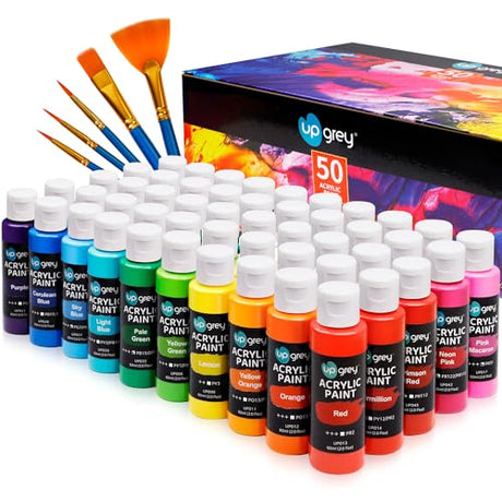 Acrylic Paint Set, Art Paints (2fl Oz/60ml ) Crafts Acrylic Paint For Kids And Adults with 5 Brushes, Non Toxic Metallic Acrylic Paints for Wood UPGREY
