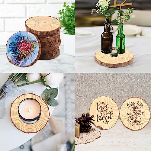 24 PCS 5.5-6.3 Inch Natural Wood Slices, Unfinished Pine Wood Circles with Barks for Coasters, DIY Crafts, Christmas Rustic Wedding Ornaments and GNIEMCKIN