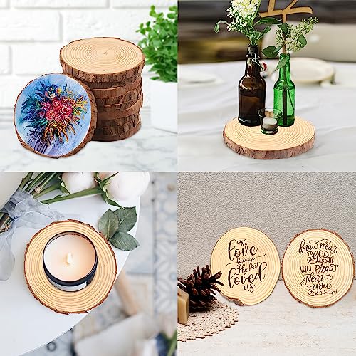 24 PCS 5.5-6.3 Inch Natural Wood Slices, Unfinished Pine Wood Circles with Barks for Coasters, DIY Crafts, Christmas Rustic Wedding Ornaments and