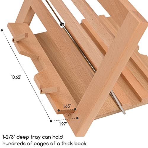 MEEDEN Book Stand for Reading, Book Holders for Reading Hands Free, Adjustable Solid Wood Cookbook Stand,Textbook Stand with Page Holder Clips,Holds MEEDEN