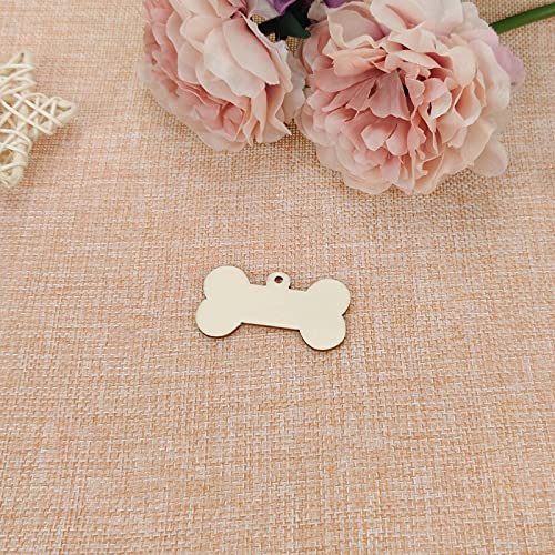30pcs Mini Dog Bone Wood DIY Crafts Cutouts 2" Wooden Little Dog Bone Shaped Hanging Ornaments with Jute Twine for DIY Projects Pets Party