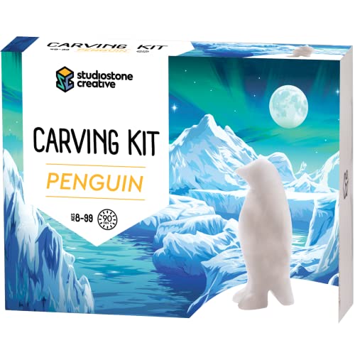 Studiostone Creative DIY Arts & Crafts Carving Kit Kids Adults Penguin Alabaster Sculpture Soapstone - WoodArtSupply