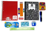 Back to School Supplies (Spiral Notebook, Composition Book, Pencils, Ink Pens, Erasers, Pencil Sharpener, Scissors, Tissue (18 Items) (Bundle) Grand Bay Market