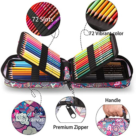 KALOUR Premium Colored Pencils for Adult Coloring Book,Set of 72 Colors,Zipper Slot Pencil Case,with Sharpener,Soft Core,7 Metallic Color,Ideal for KALOUR
