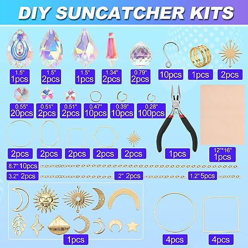 200 pcs DIY Sun Catchers Making Kits Craft for Adults Crystal Suncatchers Supplies Stained Glass Window Hanging Prism Indoor Outdoor Garden Xmas HYBEADS