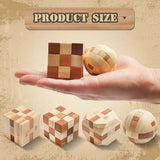 4 Pack Wooden Puzzle Games Brain Teasers Toy- 3D Puzzles for Teens and Adults - Wooden Logic Puzzle Wood Snake Cube Magic Cube Magic Ball Brain Rich Boxer