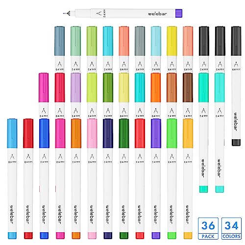 Welebar 0.4 Tip Fine Point Pens for Cricut Joy/Xtra, 36 Pack Assorted Ultimate Fine Point Pens for Drawing, Writing, Compatible with Cricut Joy Welebar