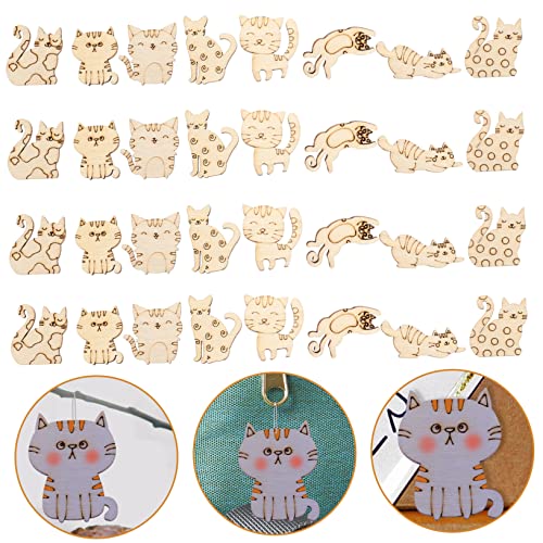 Hohopeti 100pcs Blank Labels Wooden Animal Toys Wooden Crafts Cat Gift Tags Wooden Cat Discs Wooden Craft Shapes Unfinished Cat Cutout DIY Wooden Hohopeti