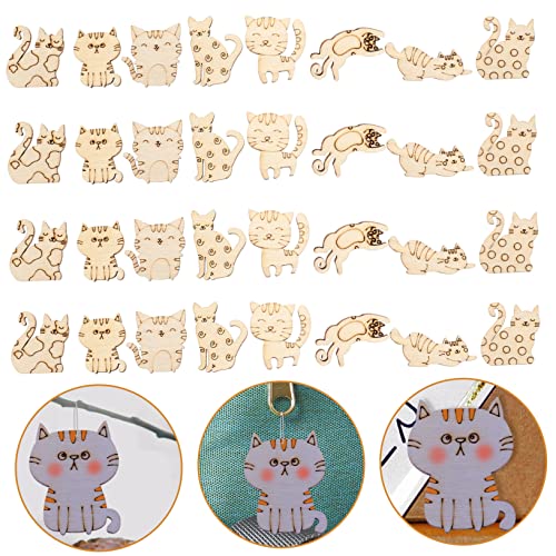 Hohopeti 100pcs Blank Labels Wooden Animal Toys Wooden Crafts Cat Gift Tags Wooden Cat Discs Wooden Craft Shapes Unfinished Cat Cutout DIY Wooden - WoodArtSupply