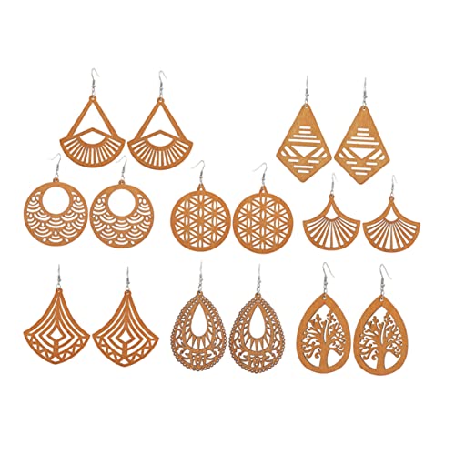 8 Pairs Wooden Geometric Earrings Wooden Earing Women Jewelry Earrings Ethnic Dangle Earrings Drop Dangle Earrings Boho Jewelry Natural Wood Earrings - WoodArtSupply