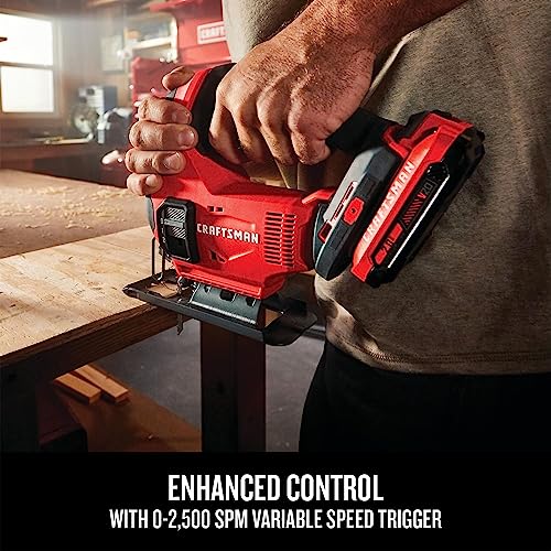 CRAFTSMAN V20 Cordless Jig Saw, 3 Orbital Settings, Up to 2,500 SPM, Bare Tool Only (CMCS600B) - WoodArtSupply