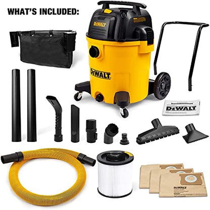 DEWALT 16 Gallon Poly Wet Dry Vacuum, 6.5 Peak HP 12 Amps Heavy Duty Vacuums, Cart Style Wet/Dry/Blower 3 in 1 Multifunction Shop Vacuum, Built-in - WoodArtSupply