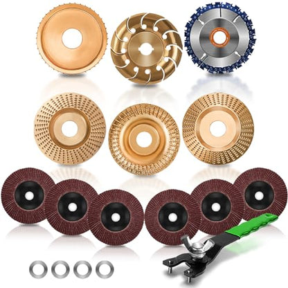 13PCS Wood Carving Disc Set for 4" or 4 1/2" Angle Grinder, Stump Tool Grinder Disc Wheel Attachments for Woodworking, Stump Grinding Tools for Wood
