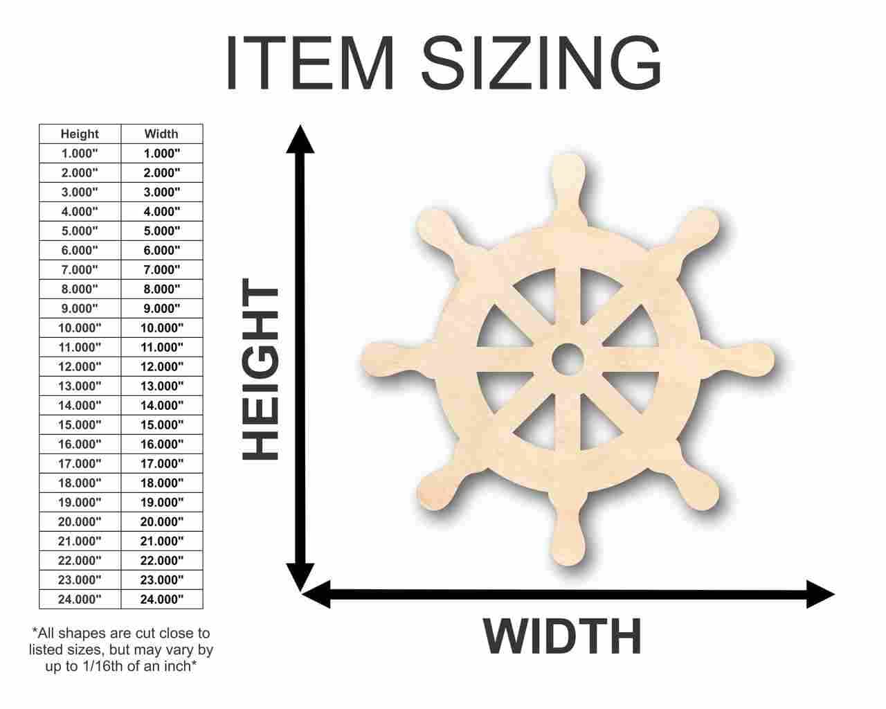 Unfinished Wood Helm Steering Wheel Shape - Naval - Ocean - Craft - up to 24" DIY 4" / 1/4" 24 Hour Crafts