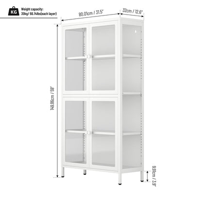 HANLIVES Elegant Glass Display Cabinet with 4 Adjustable Shelves and Doors in Cold-Rolled Steel - WoodArtSupply