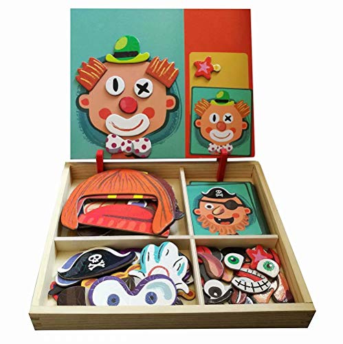 Wooden Magnetic Jigsaw Puzzles Toy, Toddler Craft Toys Educational Travel Puzzle Games Double Sided Drawing Easel for Boys and Girls QIAONIUNIU