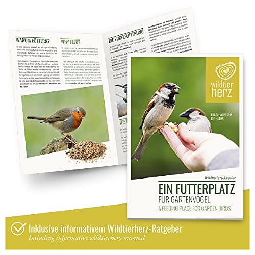 Wild Animal Heart XL Wooden Birdhouse with Weatherproof Metal Roof - Solid Wood Wall Bird Feeding House for Birds - Hanging Bird Feeding House wildtier herz