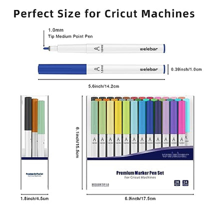 welebar 1.0 Tip Pen Set for Cricut Maker 3/Maker/Explore 3/Air 2/Air, Premium Marker Pen Set of 36 Pack Medium Point Pens for Drawing, Writing,