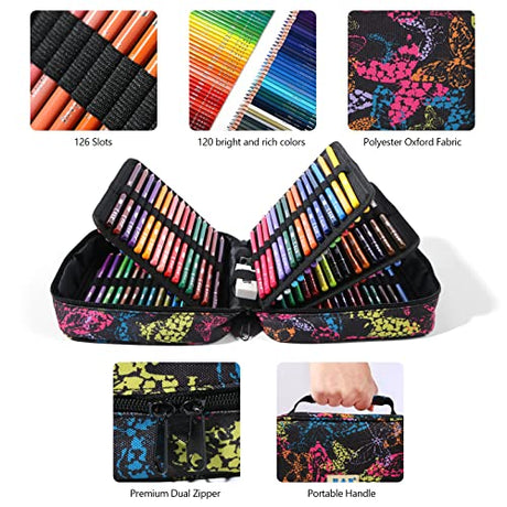 H & B 120-Color Colored Pencils Set with Coloring Book, Eraser, and Sharpener - Perfect for Drawing and Coloring - Soft Oil-Based Cores Ideal for H & B