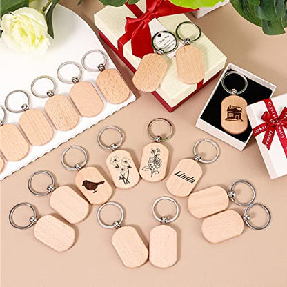 Auihiay 110 Pieces Wood Keychain Blanks, Wood Key Chain Bulk, Unfinished Wood Keychain Blanks for Laser Engraving and Chrismas DIY Crafts (Rectangle)