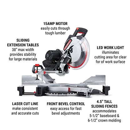 12 In. Dual-Bevel Sliding Compound Miter Saw with Laser and Work Light 15AMP Motor (Blade sold separately)