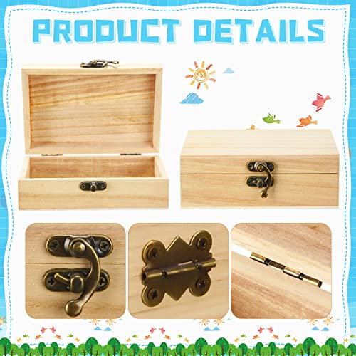 Unfinished Wooden Box with Hinged Lid Wood Small Craft Unpainted Box Jewelry Keepsake Rectangle Box Treasure Gift Storage Box for DIY Craft Home Tuanse