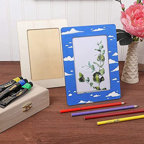 RYKOMO 6 PCS DIY Wood Picture Frames Unfinished Solid Wood Photo Picture Frames for 4 x 6 in Photos, Standing Wooden Photo Frames for Crafts Wood, RYKOMO