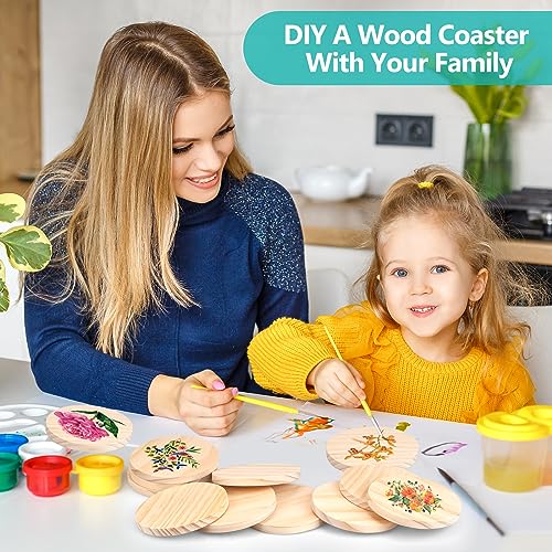 32Pcs Unfinished Wood Coasters, 4" Round Wooden Coasters with Non-Slip Dot Sticker for Drinks, 9mm Thick Blank Wood Coasters Bulk for DIY Crafts Adrattnay