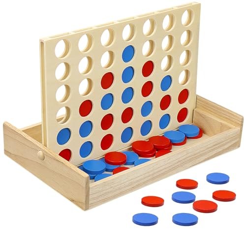JOYPRO Wooden 4 in a Row Game, Kids Board Games for Kids 5 6 8 10 12 Year Olds, Travel Games for Kids and Adults, 2 Player Classic Family Board Games JOYPRO