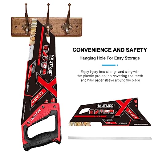 HAUTMEC 14 in. X-Sharp Hand Saw, 12 TPI Woodworking Handsaw, Soft-Grip Sharp SharpTooth for Cutting and Sawing Trees, Plastic Pipes, Drywall HAUTMEC