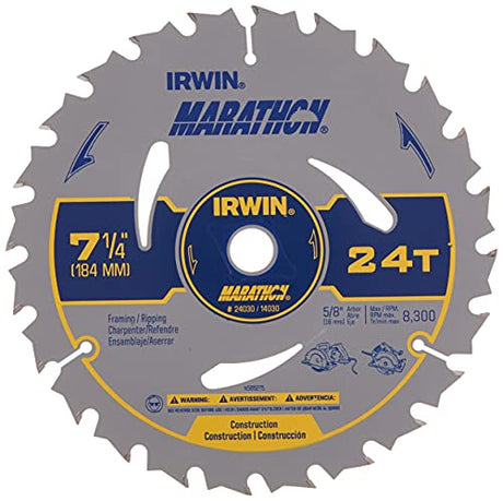 IRWIN Tools MARATHON Carbide Corded Circular Saw Blade, 7 1/4-inch, 24T (24030) IRWIN
