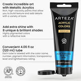Arteza Metallic Acrylic Paint, Set of 8 Classic Elements Colors 4.06oz Tubes, Rich Pigments, Non Fading, Non Toxic Paints for Artists & Hobby ARTEZA