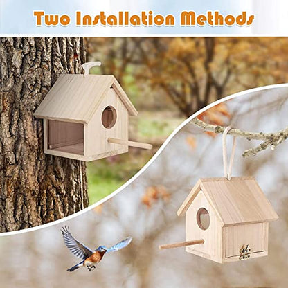 YUEPET 2Pcs Outdoor Bird Houses Transparent Wooden Bird House for Outside with Lanyard and Screws,Hanging Birdhouse Clearance for Finch Bluebird - WoodArtSupply