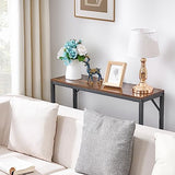 Narrow Industrial Console Table with 2 Support Bars – Versatile Entryway & Display Table in Rustic Brown and Black HOMCENES