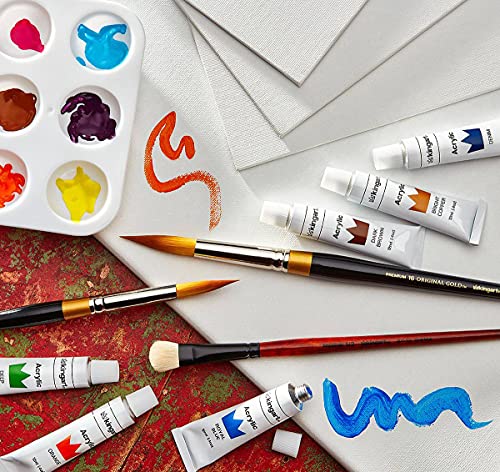 KINGART Premium Original Gold Series Handcrafted Golden Taklon Multimedia Artist Brushes, Gift Box, Set of 10, Black Gloss Handle, for Oil, Acrylic, KINGART