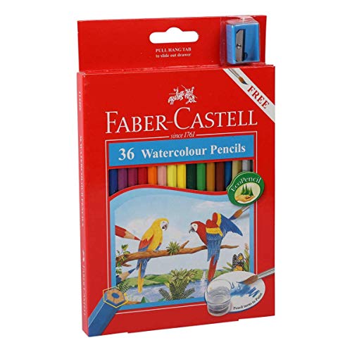 Faber Castell WaterColor Pencils with Sharpener and Brush, 48 WaterColored Pencils set - WoodArtSupply