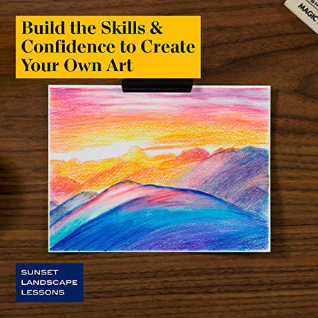 Prismacolor Technique Digital Art Lessons, Nature Drawing Set, Learn to Draw with Colored Pencils, Watercolor Pencils, Brush Markers, Sunset Prismacolor