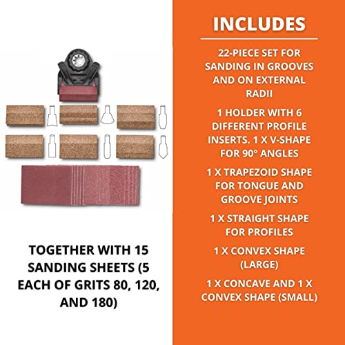 Fein 22-Piece Profile Sanding Set - Ideal for Precise Sanding in Grooves and on External Radii - StarLock Plus Mount - 63810031010 Fein