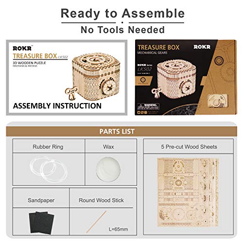 ROKR Treasure Box 3D Wooden Puzzle with Combination Lock Mechanism for Adults and Teens - WoodArtSupply