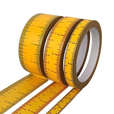 EDSRDRUS 3 Rolls Ruler Tape 1/2, 1, 1-1/2 Inch Repeating 12inch No Gap Color Imprint, No Residue Masking Tape Measure for Painting, Woodworking, EDSRDRUS