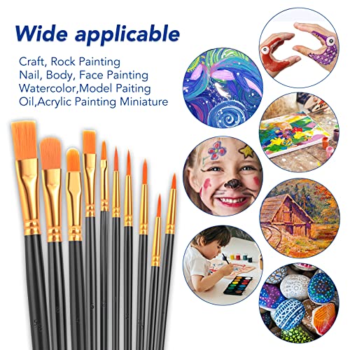 ESRICH Acrylic Paint Brushes Set,8Packs /80 Pcs, Black Nylon Brush Head, Suitable for Acrylic, Oil, Watercolor,Rock Body Face Nail Art,Perfect Suit