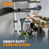 BORA Wood Organizer and Lumber Storage Metal Rack with 4-level Wall Mount - Indoor and Outdoor Use, White & Gray - PBR-0420 Bora