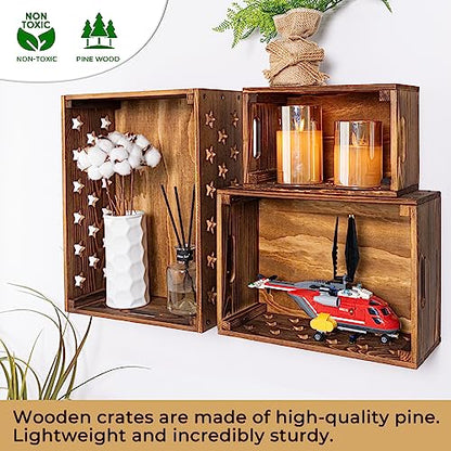 AONEHOME Set of 3 Decorative Nesting Wooden Crates with Handles, Wood Crates for Organizing Home and Kitchen, storage crates, Crates for Decoration, - WoodArtSupply