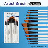 Falling in Art Paint Brushes Set, 12 PCS Nylon Professional Angled Paint Brushes for Watercolor, Oil Painting, Acrylic, Face Body Nail Art, Crafts, Falling in Art