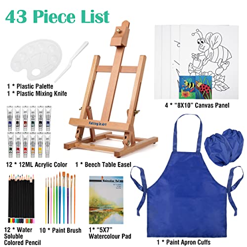 Falling in Art Painting Set for Kids with Table Easel-Acrylic Painting Starter Kit with Art Smock, 12 Acrylic Paints, 12 Water Soluble Colored Falling in Art